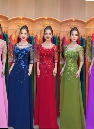  ÁO DÀI DẠ HỘI ĐỎ ĐÔ -  DH1013