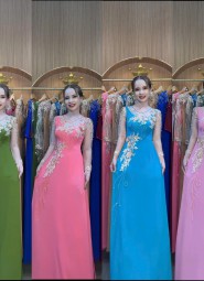  ÁO DÀI DẠ HỘI XANH BƠ - DH1069