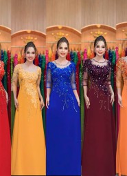  ÁO DÀI DẠ HỘI XANH ĐEN - DH1013