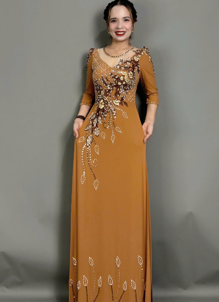  ÁO DÀI DẠ HỘI NÂU TÂY - DH1041 