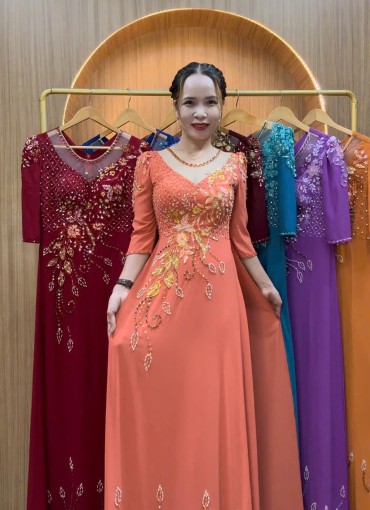  ÁO DÀI DẠ HỘI CAM SỮA - DH1041