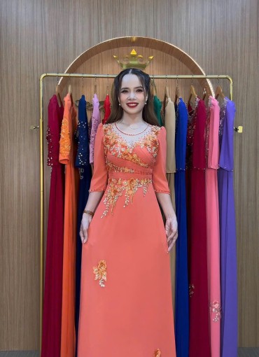  ÁO DÀI DẠ HỘI CAM SỮA - DH1068