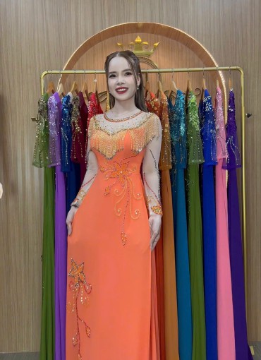  ÁO DÀI DẠ HỘI CAM TƯƠI -DH1065