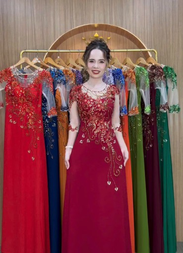  ÁO DÀI DẠ HỘI ĐỎ ĐÔ - DH014B