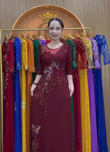  ÁO DÀI DẠ HỘI ĐỎ MẬN - DH1054