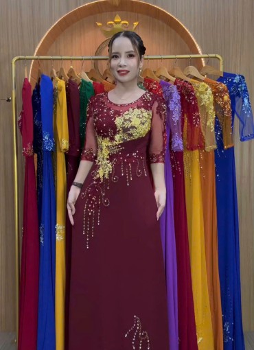  ÁO DÀI DẠ HỘI ĐỎ MẬN - DH1055