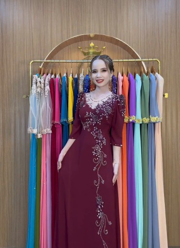  ÁO DÀI DẠ HỘI ĐỎ MẬN - DH1072