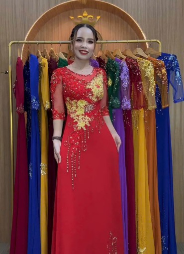  ÁO DÀI DẠ HỘI ĐỎ TƯƠI - DH1055