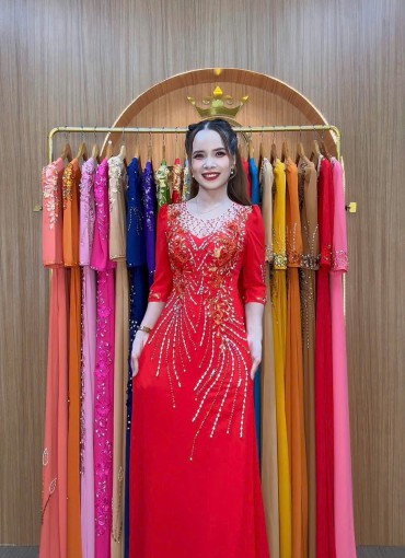  ÁO DÀI DẠ HỘI ĐỎ TƯƠI - DH1066