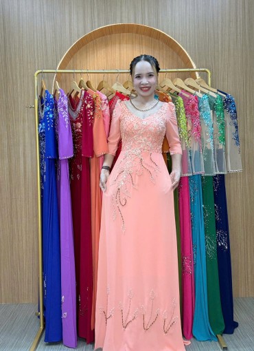  ÁO DÀI DẠ HỘI HỒNG ĐÀO - DH1041