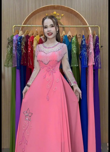  ÁO DÀI DẠ HỘI HỒNG DÂU - DH1065