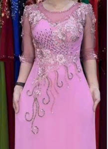  ÁO DÀI DẠ HỘI HỒNG RUỐC - DH153B