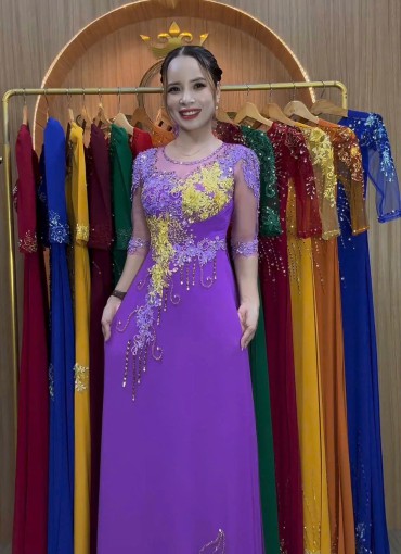  ÁO DÀI DẠ HỘI TÍM CÀ - DH1055