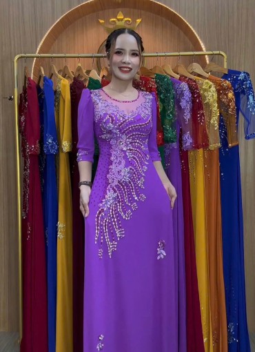  ÁO DÀI DẠ HỘI TÍM CÀ - DH1056