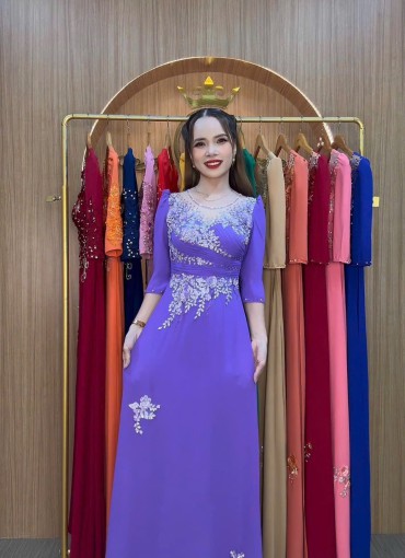  ÁO DÀI DẠ HỘI TÍM MÔN - DH1068