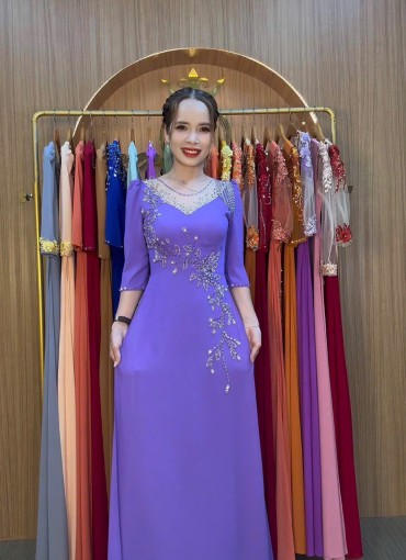  ÁO DÀI DẠ HỘI  TÍM MÔN - DH1074