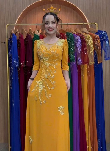  ÁO DÀI DẠ HỘI VÀNG ĐỒNG -  DH1056