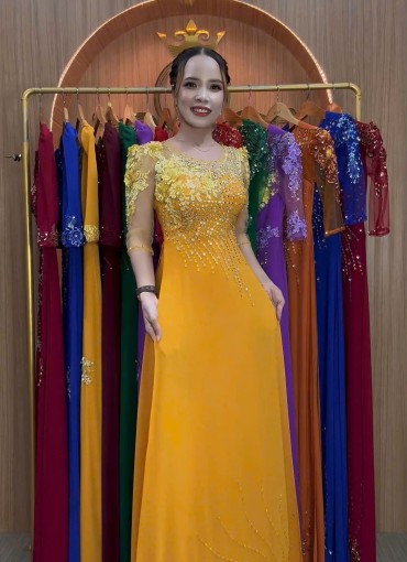  ÁO DÀI DẠ HỘI VÀNG ĐỒNG -  DH1057
