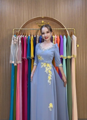  ÁO DÀI DẠ HỘI XÁM - DH1073