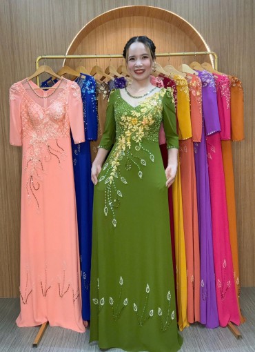  ÁO DÀI DẠ HỘI XANH BƠ - DH1041