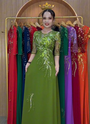  ÁO DÀI DẠ HỘI XANH BƠ - DH1059