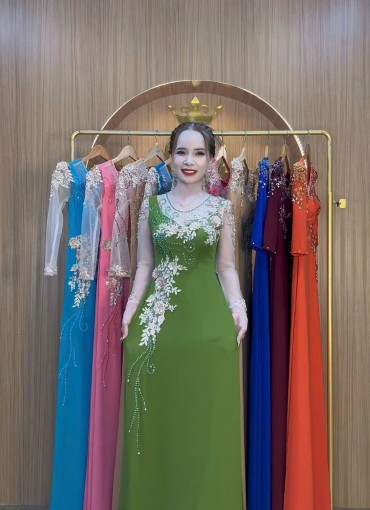  ÁO DÀI DẠ HỘI XANH BƠ - DH1069