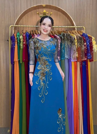  ÁO DÀI DẠ HỘI XANH CỔ VỊT - DH1062