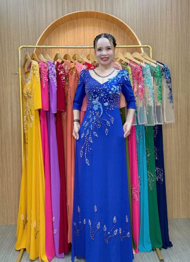  ÁO DÀI DẠ HỘI XANH COBAN - DH1041