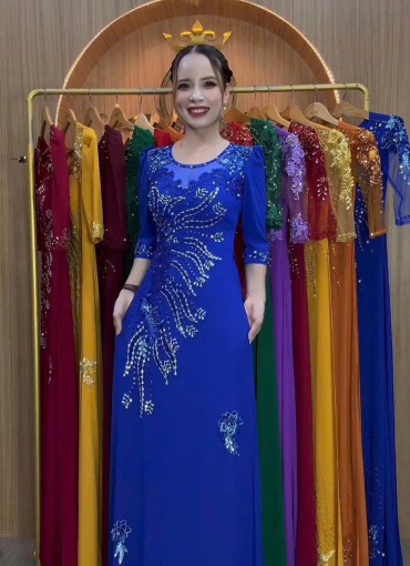  ÁO DÀI DẠ HỘI XANH COBAN - DH1056