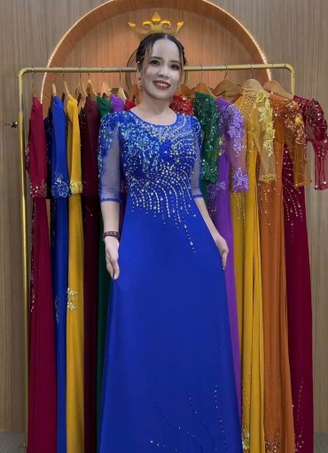 ÁO DÀI DẠ HỘI XANH COBAN - DH1057
