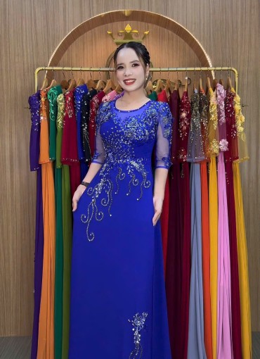  ÁO DÀI DẠ HỘI XANH COBAN - DH153B