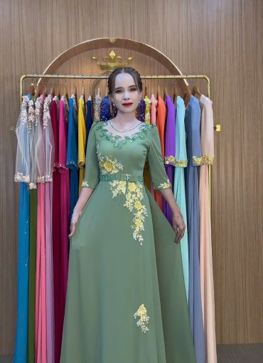  ÁO DÀI DẠ HỘI XANH ĐẬU - DH1073