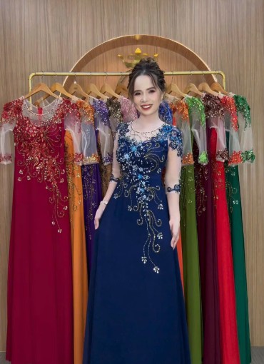  ÁO DÀI DẠ HỘI XANH ĐEN - DH014B