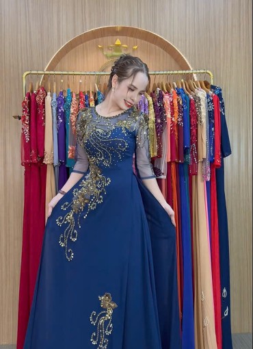  ÁO DÀI DẠ HỘI XANH ĐEN - DH1062