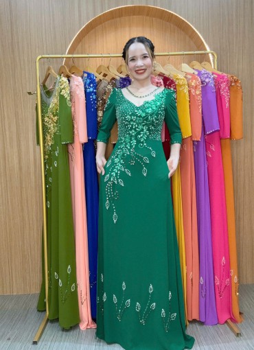  ÁO DÀI DẠ HỘI XANH LÁ -DH1041 