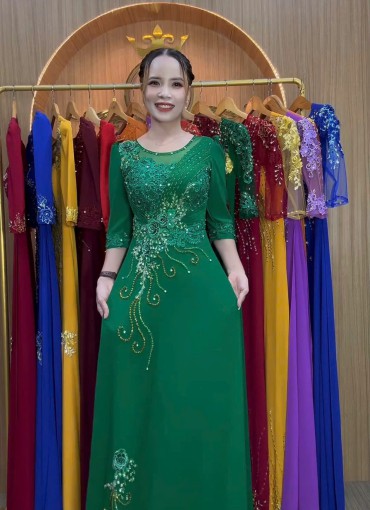  ÁO DÀI DẠ HỘI XANH LÁ - DH1054